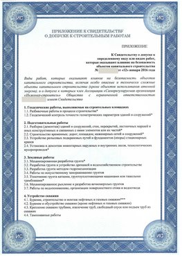 Приложение к свидетельству о допуске к строительным работам Кольчугино СРО в строительстве